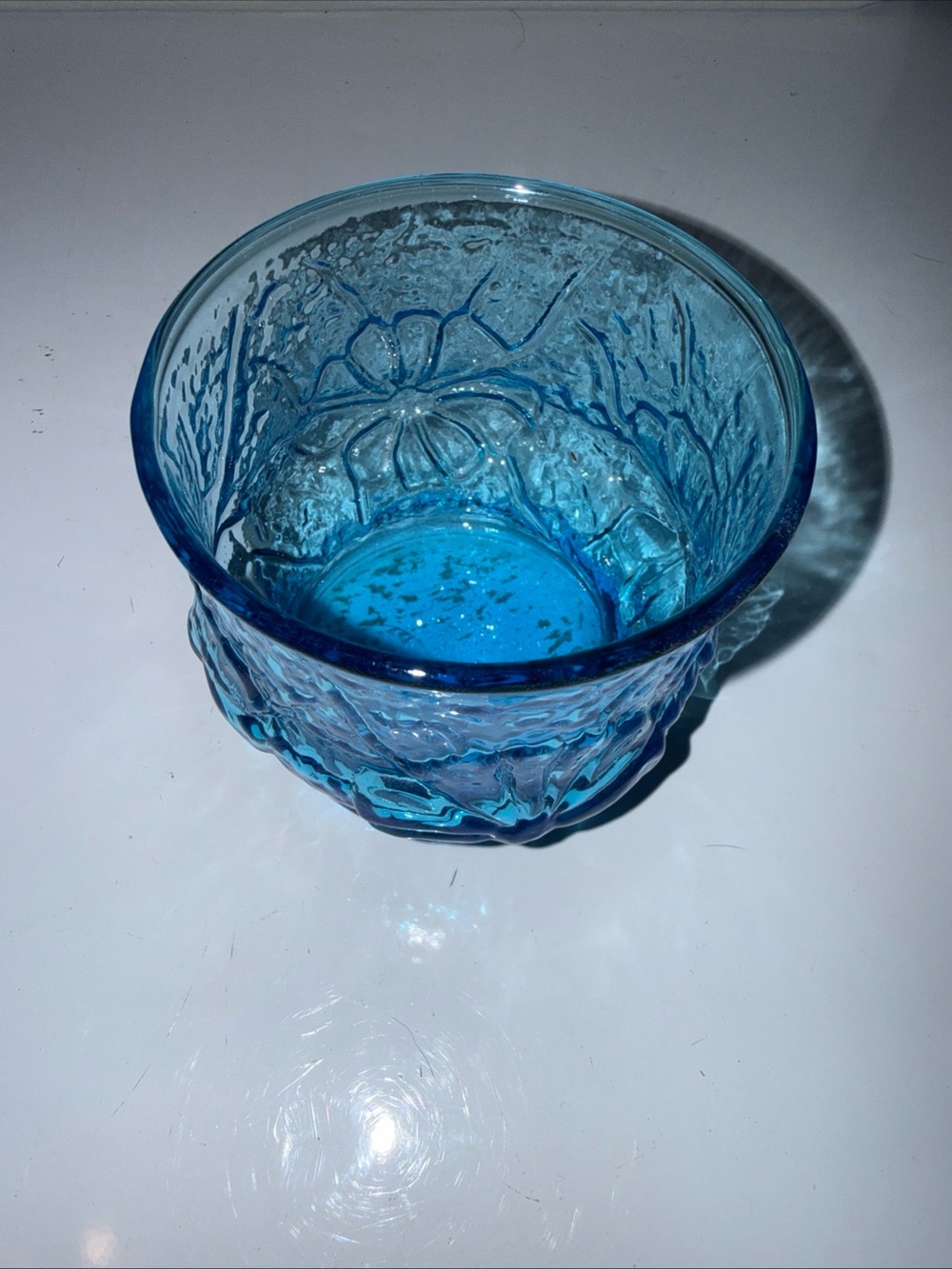 Vintage Anchor Hocking Rain Flower Blue Juice Glass 8 Ounce - Picture 2 of 7